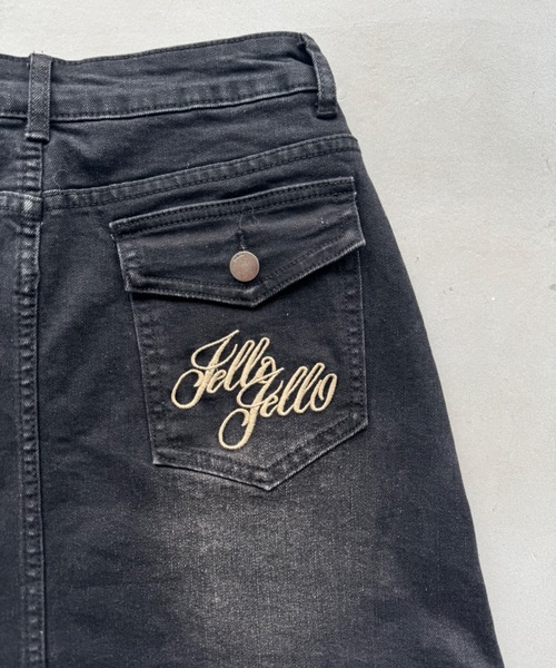【 】Jeans ロゴ刺繍 デニム ミニスカート ♪ セール】ヒップ花刺繍デニムミニスカート（デニムスカート