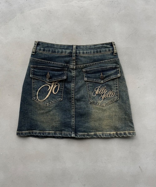  JEANS 関税送料込 ロゴ デニムミニスカート エゴイスト EGOIST ラップデニムミニスカート （L/BLUE） -靴