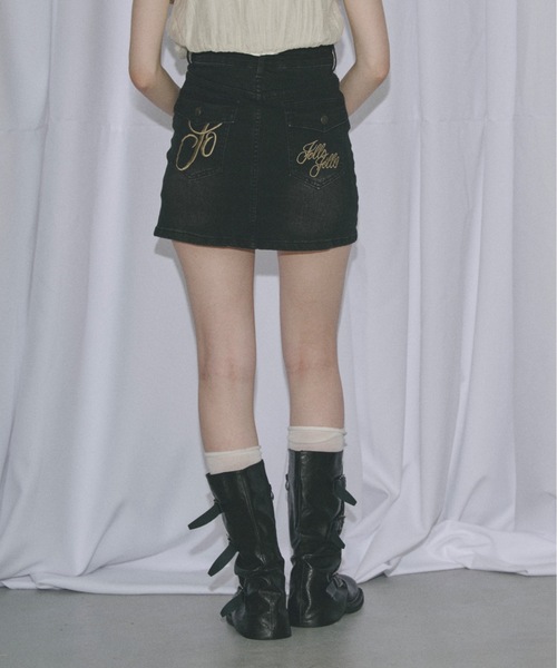 SHAGGIE(シャギー)の「【インナーショーツ付き】刺繍ロゴ入りデニムミニスカート(デニムスカート・レディース・ブルー/ブラック・MEDIUM/SMALL)」の14枚目の写真