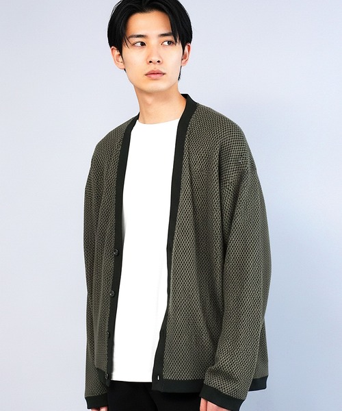 jiggys shop（ジギーズショップ）の「ウォッシャブルバイカラーワッフルカーディガン（カーディガン/ボレロ・メンズ・ホワイト×グレー/グレー系その他/ホワイト系その他・MEDIUM/LARGE）」の3枚目の写真