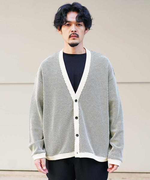 jiggys shop（ジギーズショップ）の「ウォッシャブルバイカラーワッフルカーディガン（カーディガン/ボレロ・メンズ・ホワイト×グレー/グレー系その他/ホワイト系その他・MEDIUM/LARGE）」の4枚目の写真