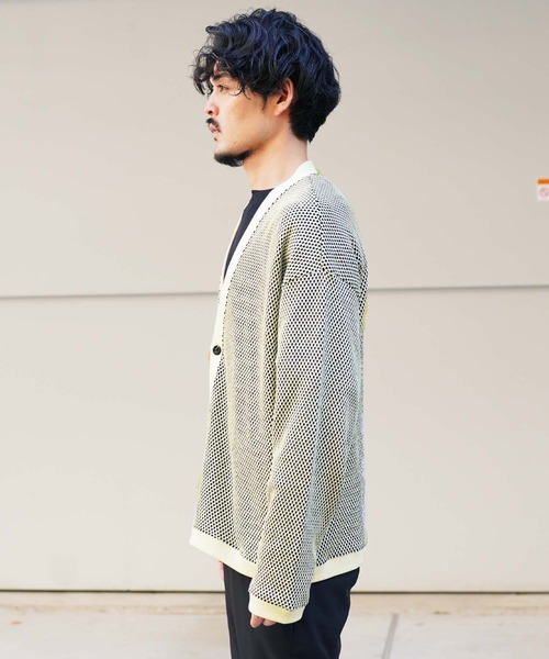 jiggys shop（ジギーズショップ）の「ウォッシャブルバイカラーワッフルカーディガン（カーディガン/ボレロ・メンズ・ホワイト×グレー/グレー系その他/ホワイト系その他・MEDIUM/LARGE）」の5枚目の写真