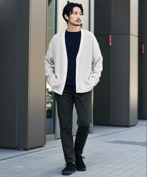 jiggys shop（ジギーズショップ）の「ウォッシャブルバイカラーワッフルカーディガン（カーディガン/ボレロ・メンズ・ホワイト×グレー/グレー系その他/ホワイト系その他・MEDIUM/LARGE）」の7枚目の写真
