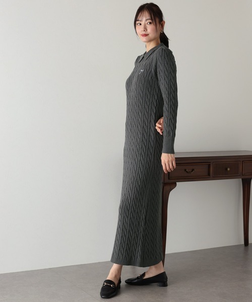 BLUEEAST(ブルーイースト)の「リボン刺繍ポロケーブルニットワンピース(ワンピース・レディース・グレー/ベージュ/ネイビー・MEDIUM)」の12枚目の写真