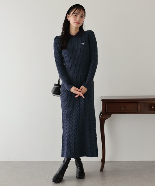 BLUEEAST(ブルーイースト)の「リボン刺繍ポロケーブルニットワンピース(ワンピース・レディース・グレー/ベージュ/ネイビー・MEDIUM)」の18枚目の写真