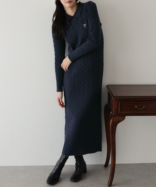 BLUEEAST(ブルーイースト)の「リボン刺繍ポロケーブルニットワンピース(ワンピース・レディース・グレー/ベージュ/ネイビー・MEDIUM)」の20枚目の写真