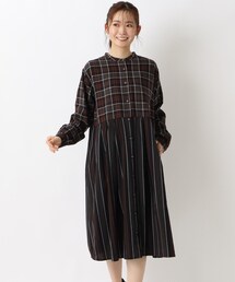 チェック＆ストライプ柄 コンビワンピース
