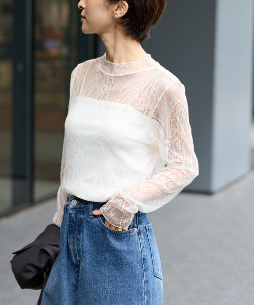 ラッセルストレッチレースハイネック（Tシャツ/カットソー）｜JOURNAL