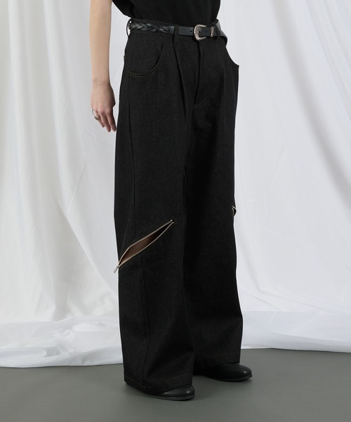 セール】RIGID DENIM ZIP DESIGN PANTS／リジットデニムジップデザイン