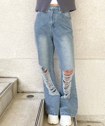 フレアーダメージデニムパンツ