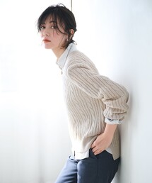 【洗える】GIZA MERCERIZE COTTON ケーブル ニット