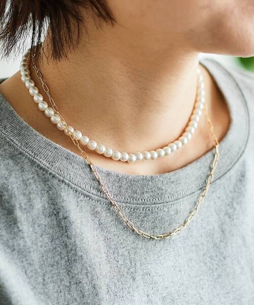 le.coeur blanc（ルクールブラン）の「パール×チェーン2連ネックレス（ネックレス・レディース・ゴールド・FREE）」の4枚目の写真