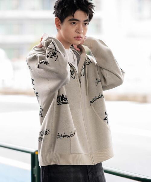 WEGO（ウィゴー）の「WEGO/ジャガードグラフィックニットZIPパーカー（カーディガン/ボレロ・メンズ・ブラック/ホワイト・MEDIUM/LARGE）」の18枚目の写真