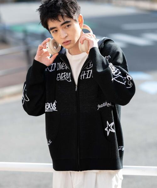 セール】WEGO/【25年春夏新作】ジャガードグラフィックニットZIP