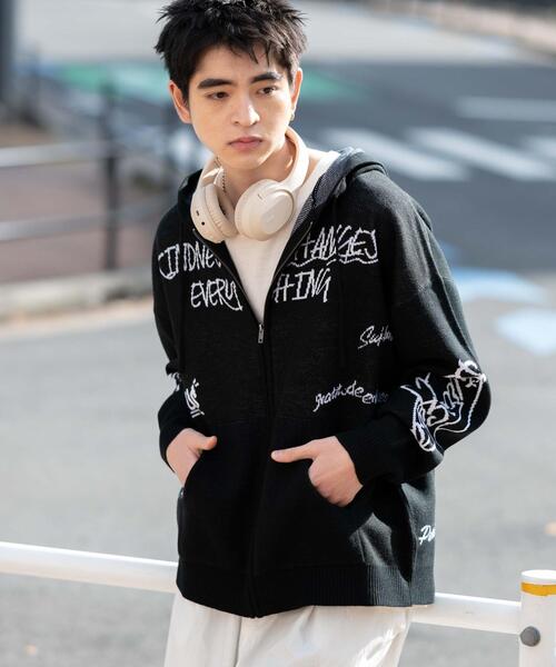 WEGO（ウィゴー）の「WEGO/ジャガードグラフィックニットZIPパーカー（カーディガン/ボレロ・メンズ・ブラック/ホワイト・MEDIUM/LARGE）」の21枚目の写真