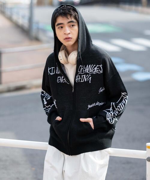 WEGO（ウィゴー）の「WEGO/ジャガードグラフィックニットZIPパーカー（カーディガン/ボレロ・メンズ・ブラック/ホワイト・MEDIUM/LARGE）」の22枚目の写真