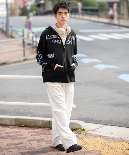 【レア】ジャガードニットポロ ブラック/ホワイト セール】WEGO/【25年春夏新作】ジャガードグラフィックニットZIP