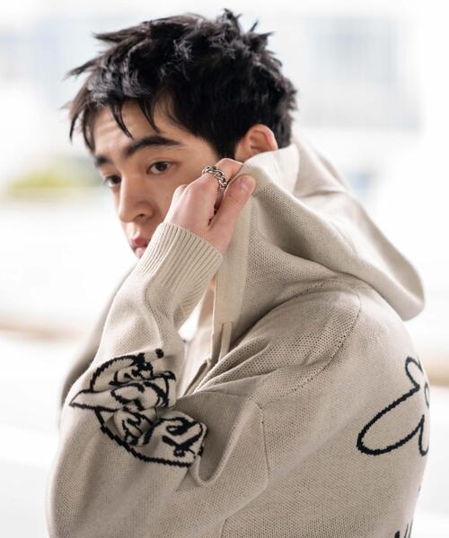 WEGO（ウィゴー）の「WEGO/ジャガードグラフィックニットZIPパーカー（カーディガン/ボレロ・メンズ・ブラック/ホワイト・MEDIUM/LARGE）」の12枚目の写真