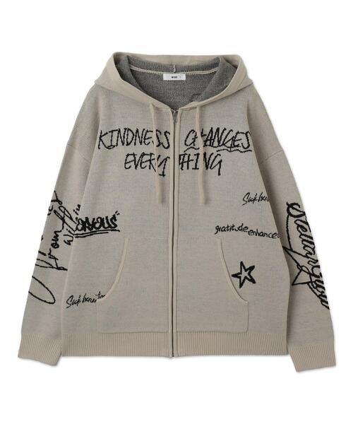 WEGO（ウィゴー）の「WEGO/ジャガードグラフィックニットZIPパーカー（カーディガン/ボレロ・メンズ・ブラック/ホワイト・MEDIUM/LARGE）」の3枚目の写真