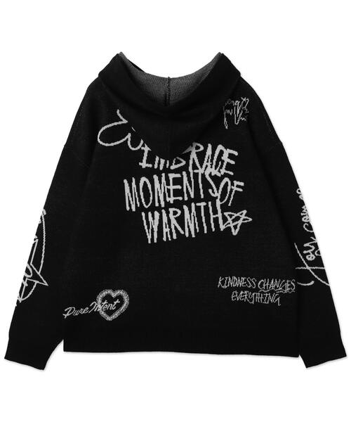 WEGO（ウィゴー）の「WEGO/ジャガードグラフィックニットZIPパーカー（カーディガン/ボレロ・メンズ・ブラック/ホワイト・MEDIUM/LARGE）」の5枚目の写真