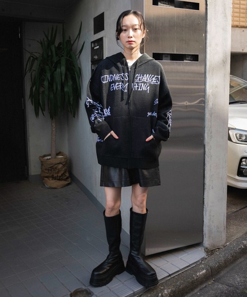 セール】WEGO/【25年春夏新作】ジャガードグラフィックニットZIP