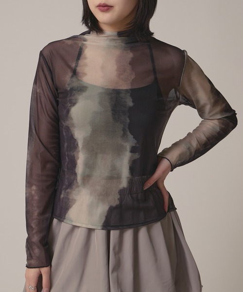 BLANK　（ブランク）の「Marble Print Sheer Tops / マーブルプリントシアートップス（Tシャツ/カットソー・レディース・ブラウン/グレー/ブルー・FREE）」の2枚目の写真