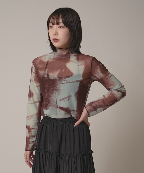 BLANK　（ブランク）の「Marble Print Sheer Tops / マーブルプリントシアートップス（Tシャツ/カットソー・レディース・ブラウン/グレー/ブルー・FREE）」の19枚目の写真