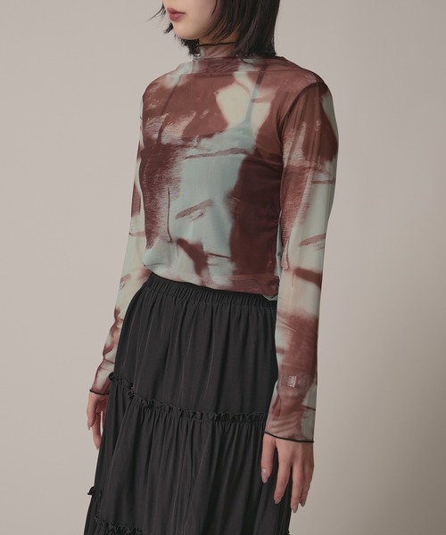 BLANK　（ブランク）の「Marble Print Sheer Tops / マーブルプリントシアートップス（Tシャツ/カットソー・レディース・ブラウン/グレー/ブルー・FREE）」の18枚目の写真