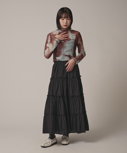 BLANK　（ブランク）の「Marble Print Sheer Tops / マーブルプリントシアートップス（Tシャツ/カットソー・レディース・ブラウン/グレー/ブルー・FREE）」の17枚目の写真