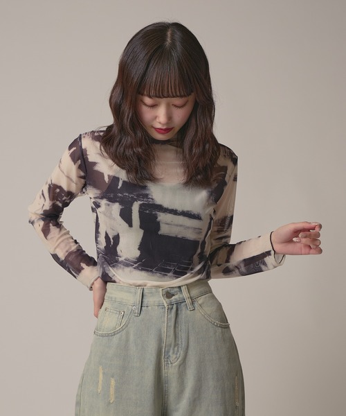 BLANK　（ブランク）の「Marble Print Sheer Tops / マーブルプリントシアートップス（Tシャツ/カットソー・レディース・ブラウン/グレー/ブルー・FREE）」の13枚目の写真