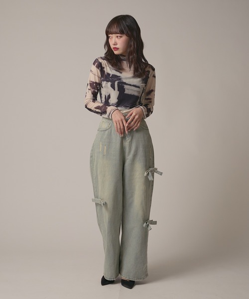 BLANK　（ブランク）の「Marble Print Sheer Tops / マーブルプリントシアートップス（Tシャツ/カットソー・レディース・ブラウン/グレー/ブルー・FREE）」の11枚目の写真