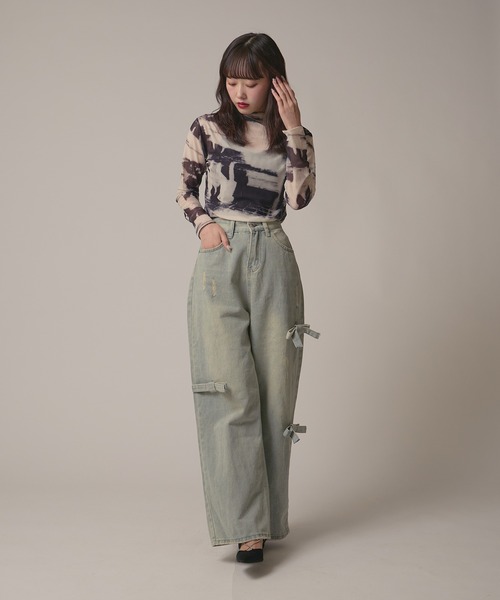 BLANK　（ブランク）の「Marble Print Sheer Tops / マーブルプリントシアートップス（Tシャツ/カットソー・レディース・ブラウン/グレー/ブルー・FREE）」の10枚目の写真