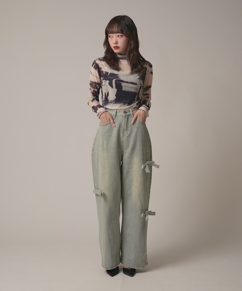 BLANK　（ブランク）の「Marble Print Sheer Tops / マーブルプリントシアートップス（Tシャツ/カットソー・レディース・ブラウン/グレー/ブルー・FREE）」の9枚目の写真