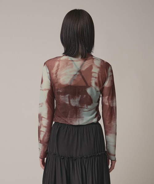 BLANK　（ブランク）の「Marble Print Sheer Tops / マーブルプリントシアートップス（Tシャツ/カットソー・レディース・ブラウン/グレー/ブルー・FREE）」の8枚目の写真