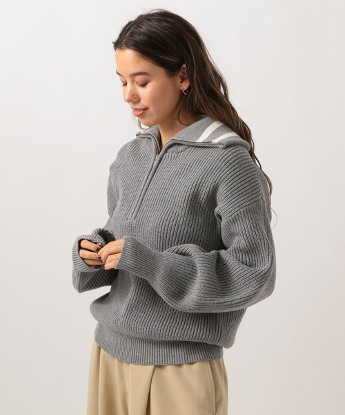 BAYFLOW(ベイフロー)の「ラインカラーハーフジッププルオーバー(ニット/セーター・レディース・オフホワイト/グレー・FREE)」の8枚目の写真