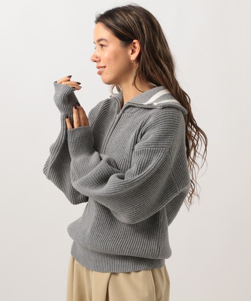 BAYFLOW(ベイフロー)の「ラインカラーハーフジッププルオーバー(ニット/セーター・レディース・オフホワイト/グレー・FREE)」の9枚目の写真