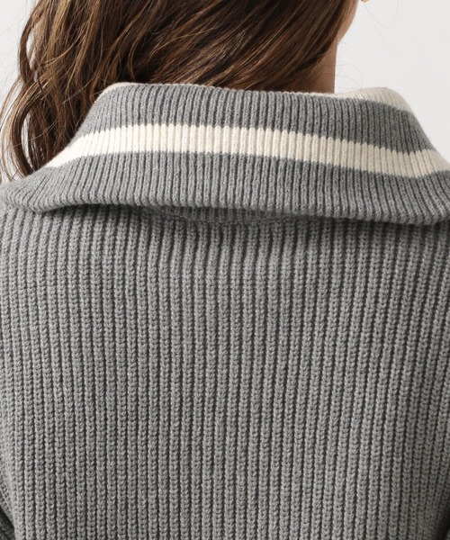 BAYFLOW(ベイフロー)の「ラインカラーハーフジッププルオーバー(ニット/セーター・レディース・オフホワイト/グレー・FREE)」の3枚目の写真