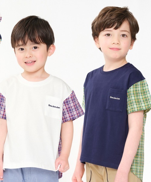 Moujonjon(ムージョンジョン)の「サッカーチェック無地切替半袖Tシャツ(Tシャツ/カットソー・キッズ・ホワイト/ネイビー・80/90/100/110/120/130/140)」の9枚目の写真