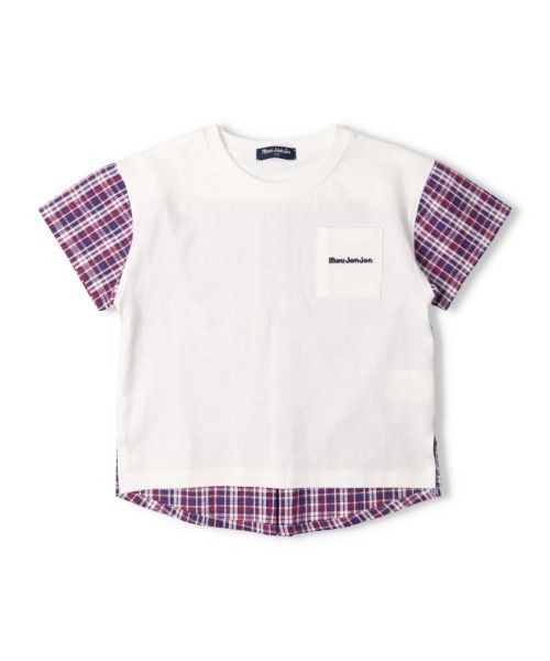 Moujonjon(ムージョンジョン)の「サッカーチェック無地切替半袖Tシャツ(Tシャツ/カットソー・キッズ・ホワイト/ネイビー・80/90/100/110/120/130/140)」の16枚目の写真