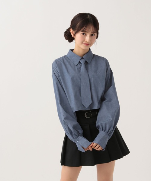 GLOBAL WORK(グローバルワーク)の「ネクタイクロップドシャツ/AND YUA ANY/251538(シャツ/ブラウス・キッズ・ライトブルー/ライトグレー/ネイビー・FREE)」の3枚目の写真
