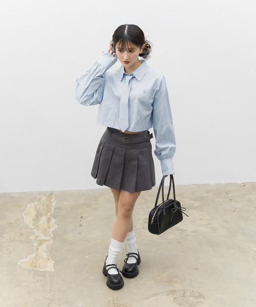 GLOBAL WORK(グローバルワーク)の「ネクタイクロップドシャツ/AND YUA ANY/251538(シャツ/ブラウス・キッズ・ライトブルー/ライトグレー/ネイビー・FREE)」の22枚目の写真