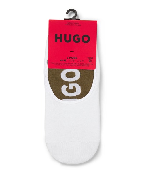 HUGO(ヒューゴ)の「インビジブルソックス3足セット ラージロゴ(ソックス/靴下・メンズ・カーキ・39-40/41-42/43-44)」の1枚目の写真