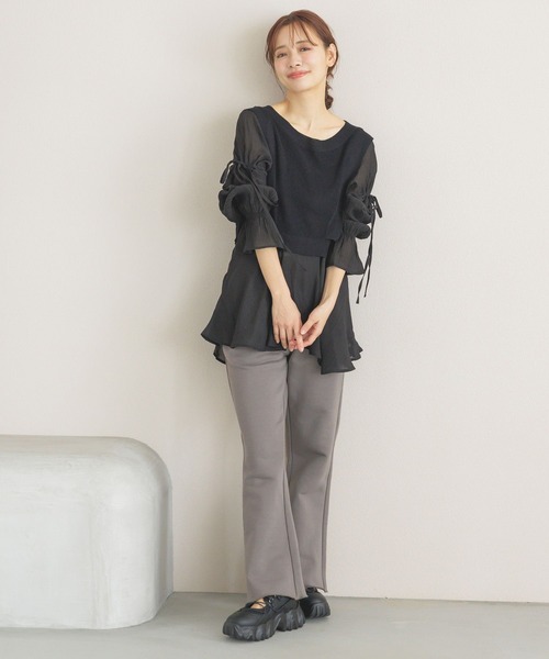 mysty woman（ミスティウーマン）の「スウェットフレアパンツ  320383（スウェットパンツ・レディース・グレー/ブラック/ピンク・FREE）」の7枚目の写真