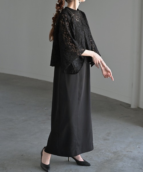 HUG.U（ハグユー）の「オケージョン ワンピース + ボレロ 『 2点セット 』 選べる3サイズ（ワンピース・レディース・コーラルピンク/ライトブルー/ブラウン/ブラック・XL/M/L）」の2枚目の写真