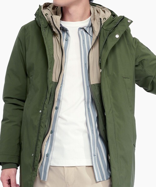 AIGLE(エーグル)の「防水 透湿 防風 GORE-TEX ゴアテックス フーデッドダウンジャケット RP(ダウンジャケット/コート・メンズ・モスグリーン/ブラック・S/L/XL/M)」の13枚目の写真