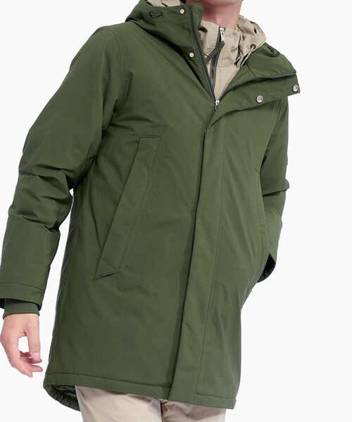 AIGLE(エーグル)の「防水 透湿 防風 GORE-TEX ゴアテックス フーデッドダウンジャケット RP(ダウンジャケット/コート・メンズ・モスグリーン/ブラック・S/L/XL/M)」の4枚目の写真