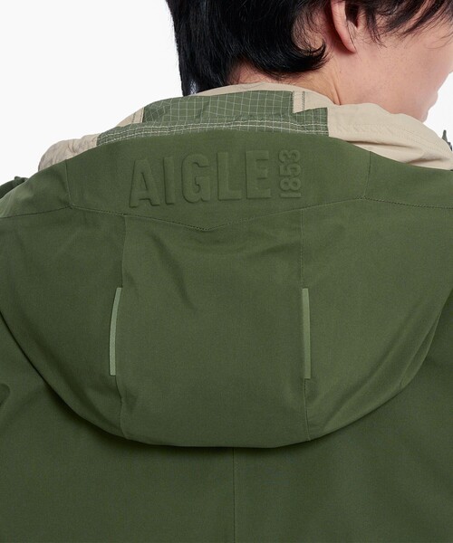 AIGLE(エーグル)の「防水 透湿 防風 GORE-TEX ゴアテックス フーデッドダウンジャケット RP(ダウンジャケット/コート・メンズ・モスグリーン/ブラック・S/L/XL/M)」の6枚目の写真