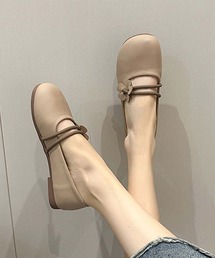 shoes365（シューズスリーシックスファイヴ）の「【shoes 365】フラワーデザインストラップフラットシューズ（スリッポン）」