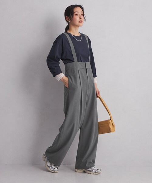 green label relaxing(グリーンレーベルリラクシング)の「【WEB限定】<at ease>オルマイ サスペンダー パンツ -マシンウォッシャブル・ストレッチ・帯電防止-(サロペット/オーバーオール・レディース・ブラック/グレー・36/38)」の5枚目の写真