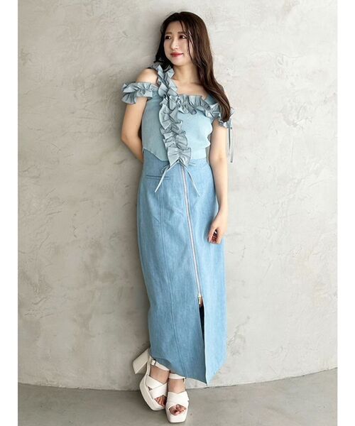 セール】フロントZIPデニムナロースカート（スカート）｜MERCURYDUO